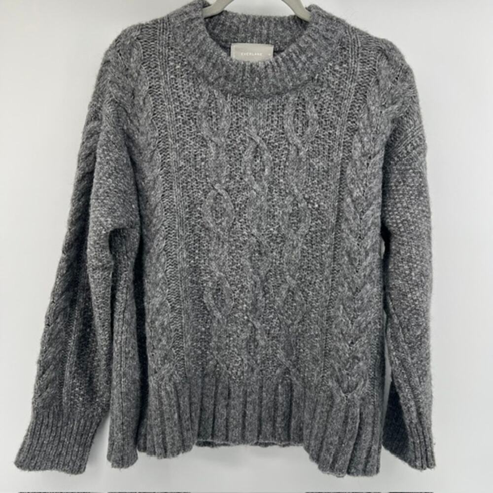 Everlane Merino Wool Alpaca Sweater Womens M Gray Cable Knit Side SplitFisherman